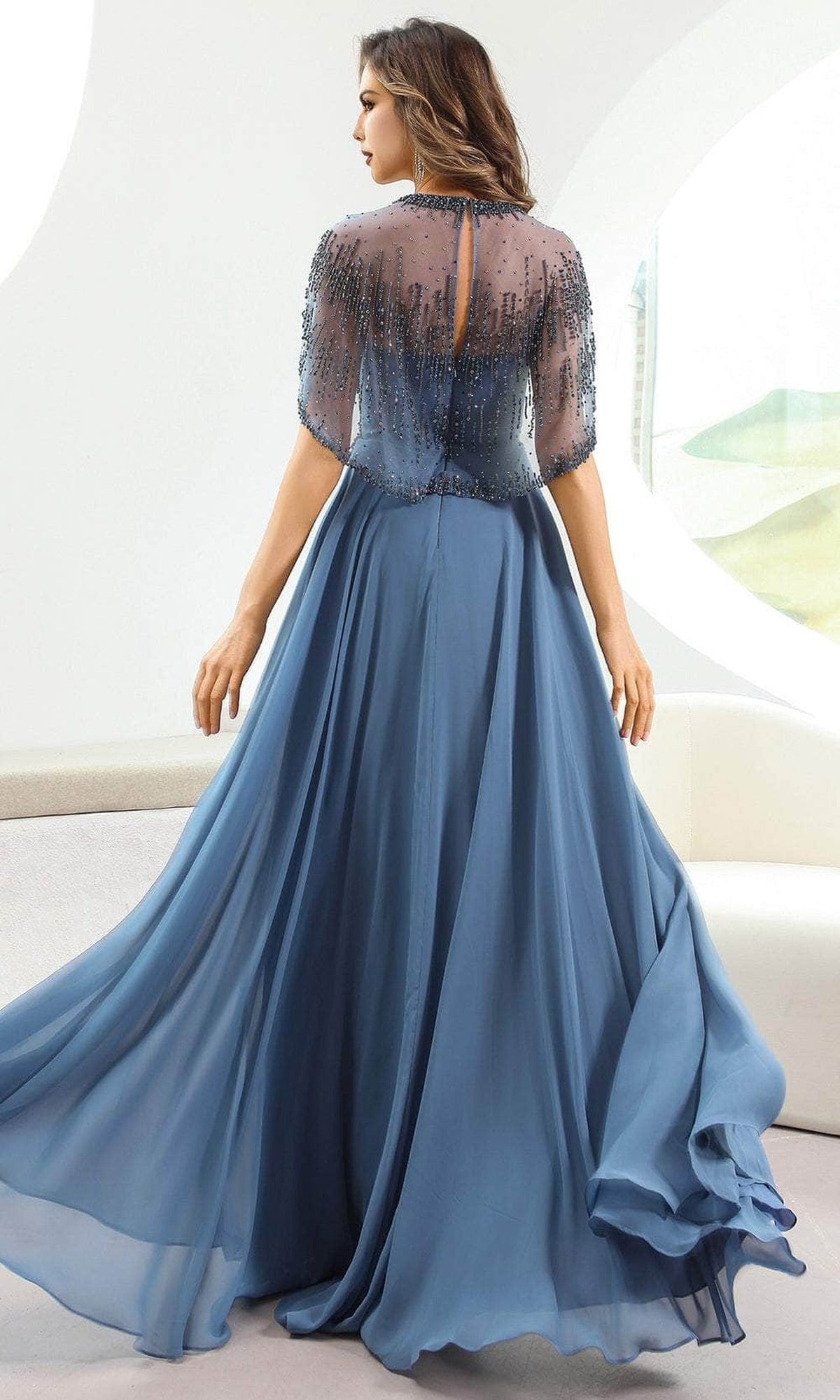 Terani Couture 251M4563 - Illusion Neckline Cape Sleeve Evening Dress