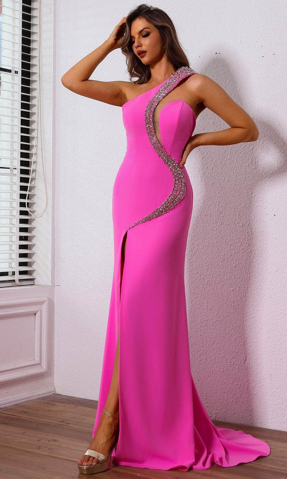 Terani Couture 251P4036 - Asymmetric Beaded Accent Prom Dress - back view