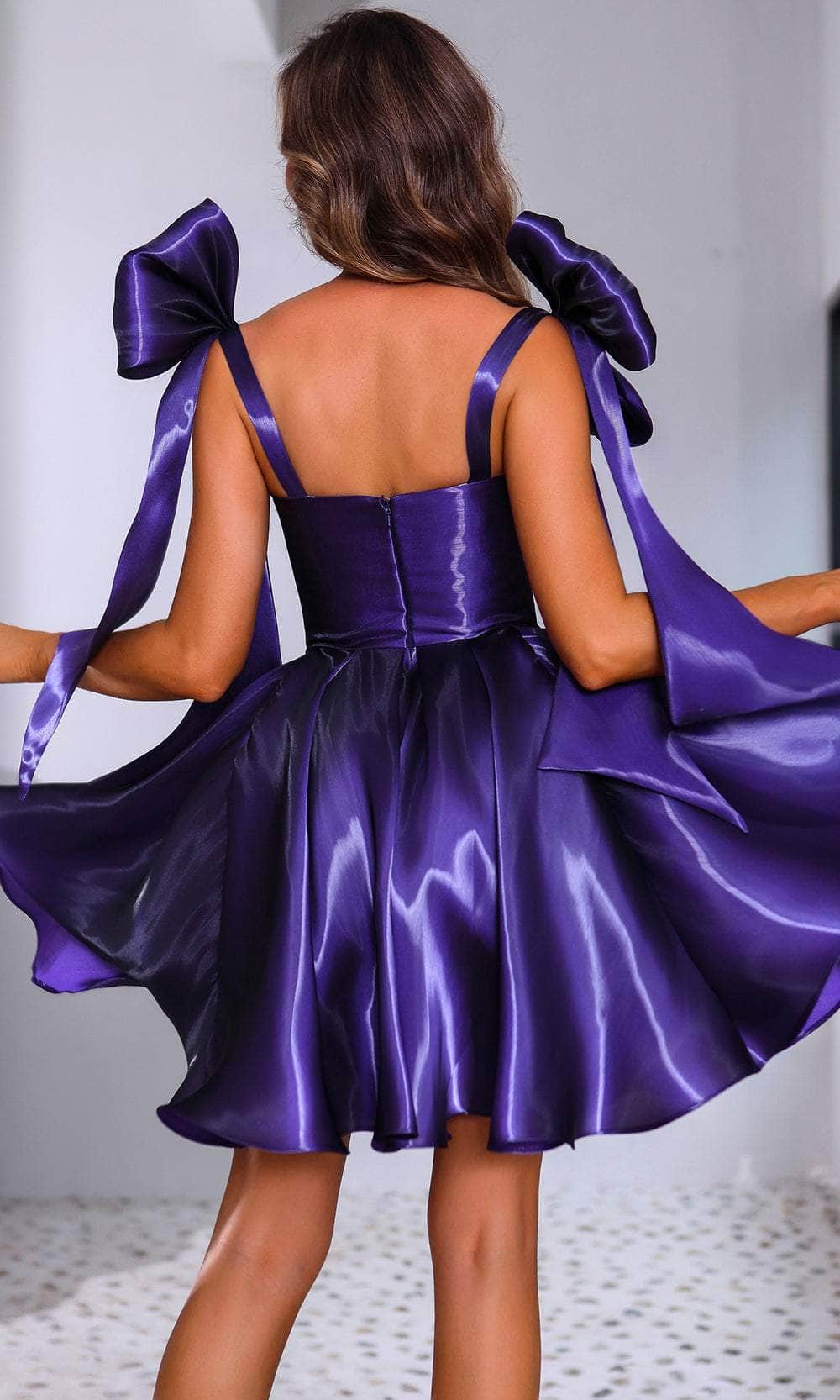 Terani Couture 251P4047 - Bow Accented Straps A-Line Cocktail Dress - back view