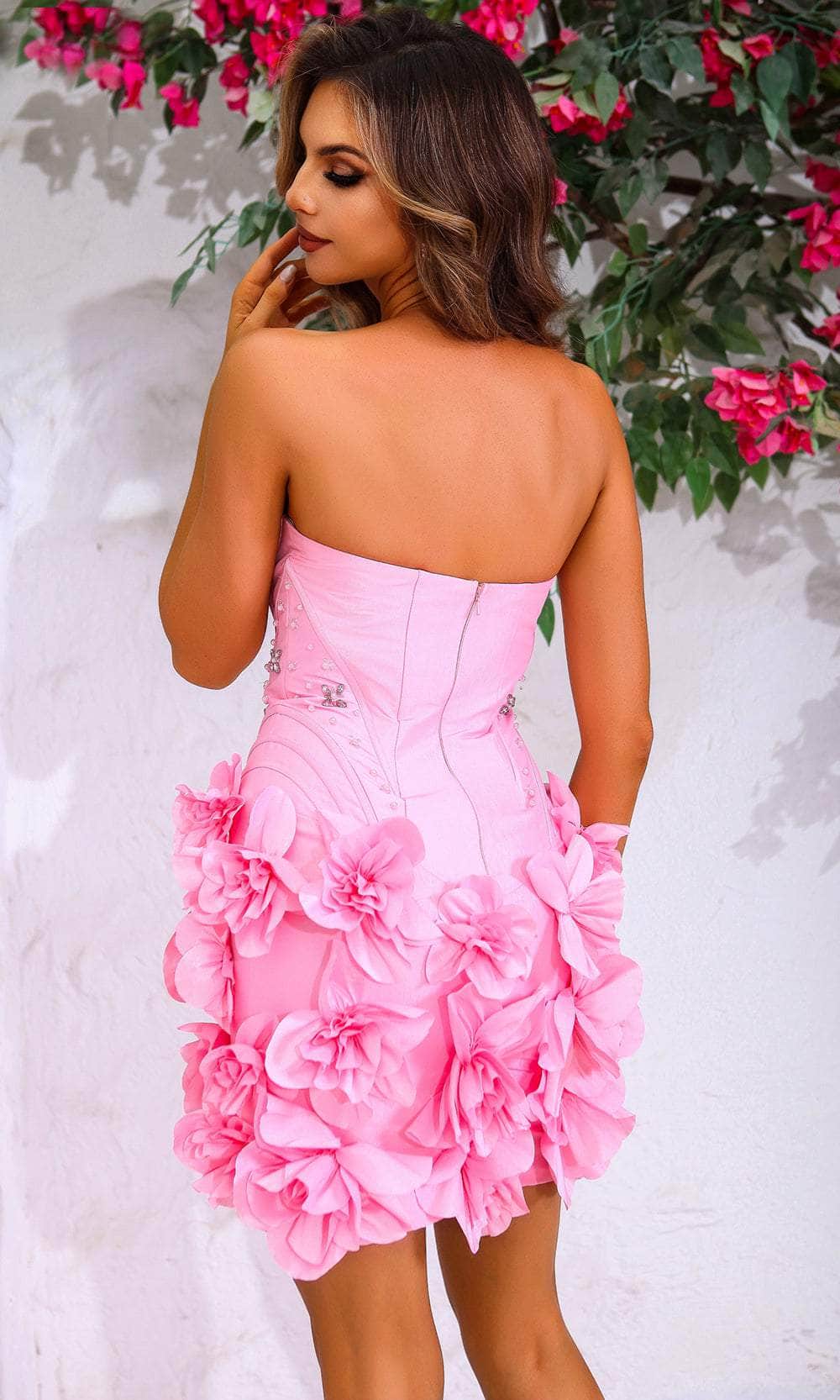 Terani Couture 251P4059 - Straight Neck Floral Applique Cocktail Dress - back view
