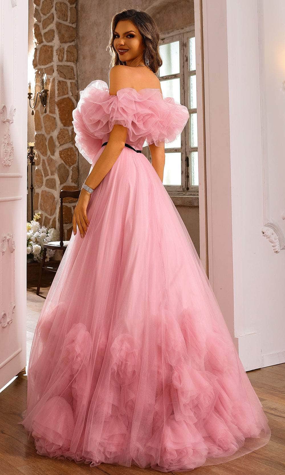 Terani Couture 251P4090 - Off Shoulder Dramatic Ruffle Ballgown - back view