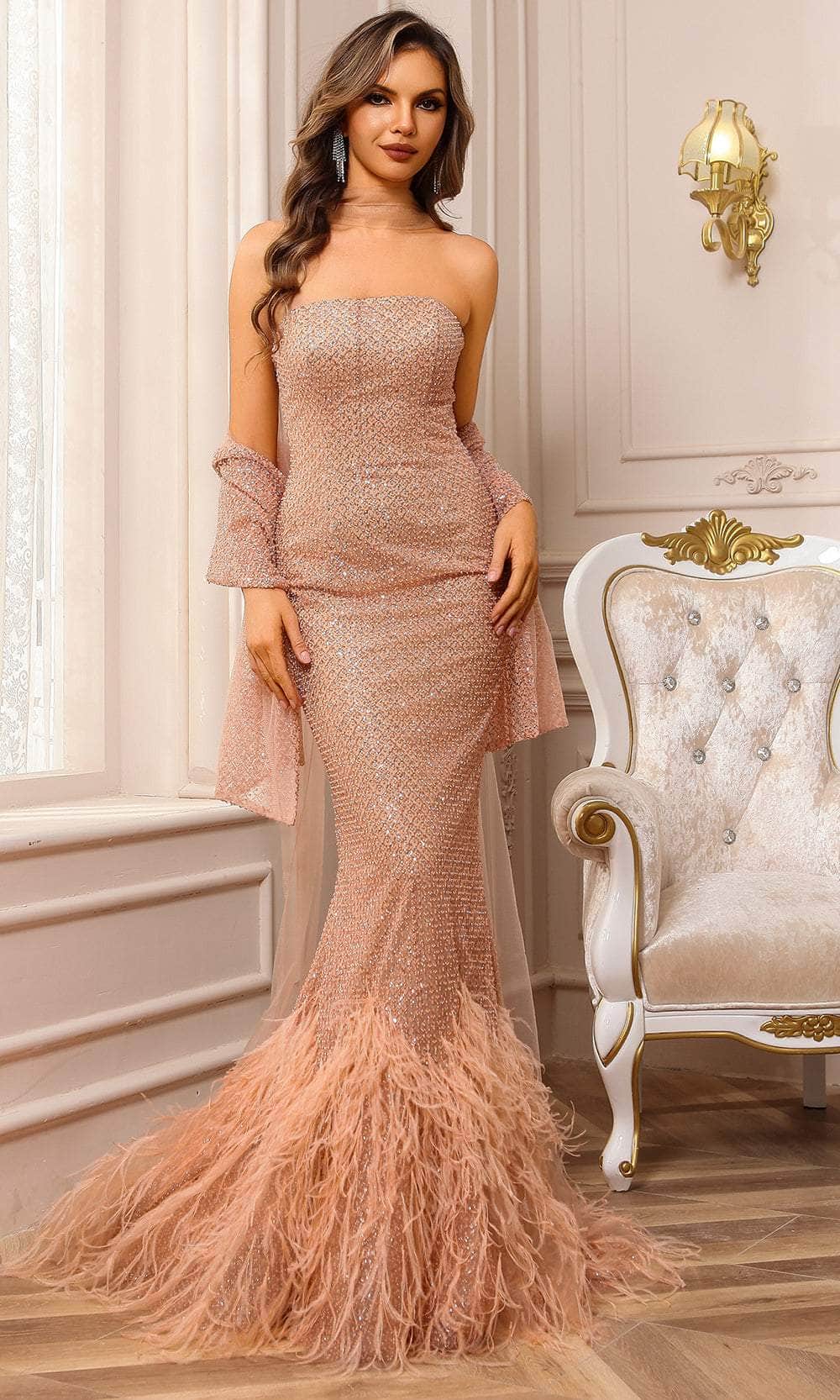 Terani Couture 251P4303 - Feathered Hem Strapless Prom Dress - back view