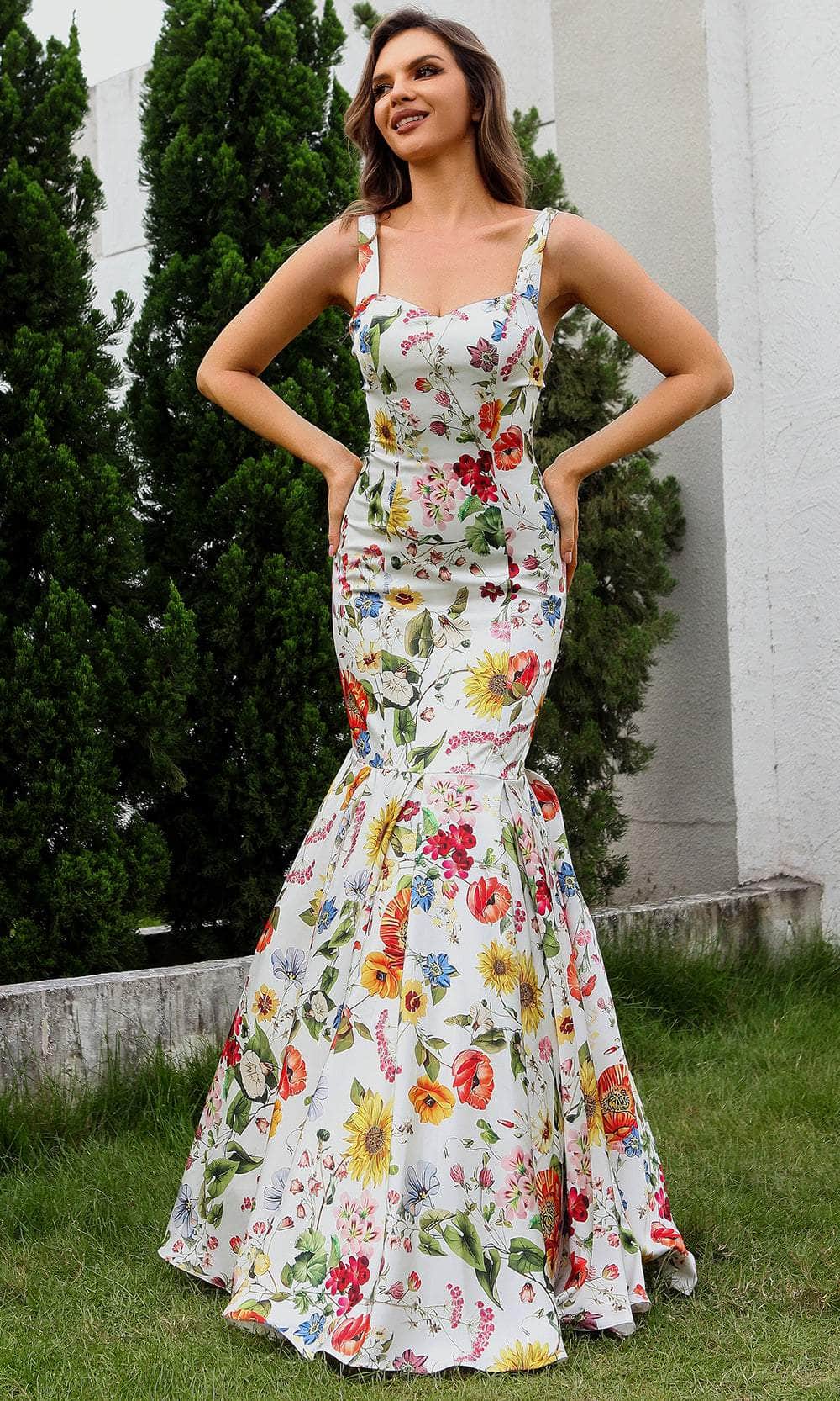 Terani Couture 251P4378 - Printed Satin Trumpet Prom Gown - designer evening gown at Silhouette Dresses
