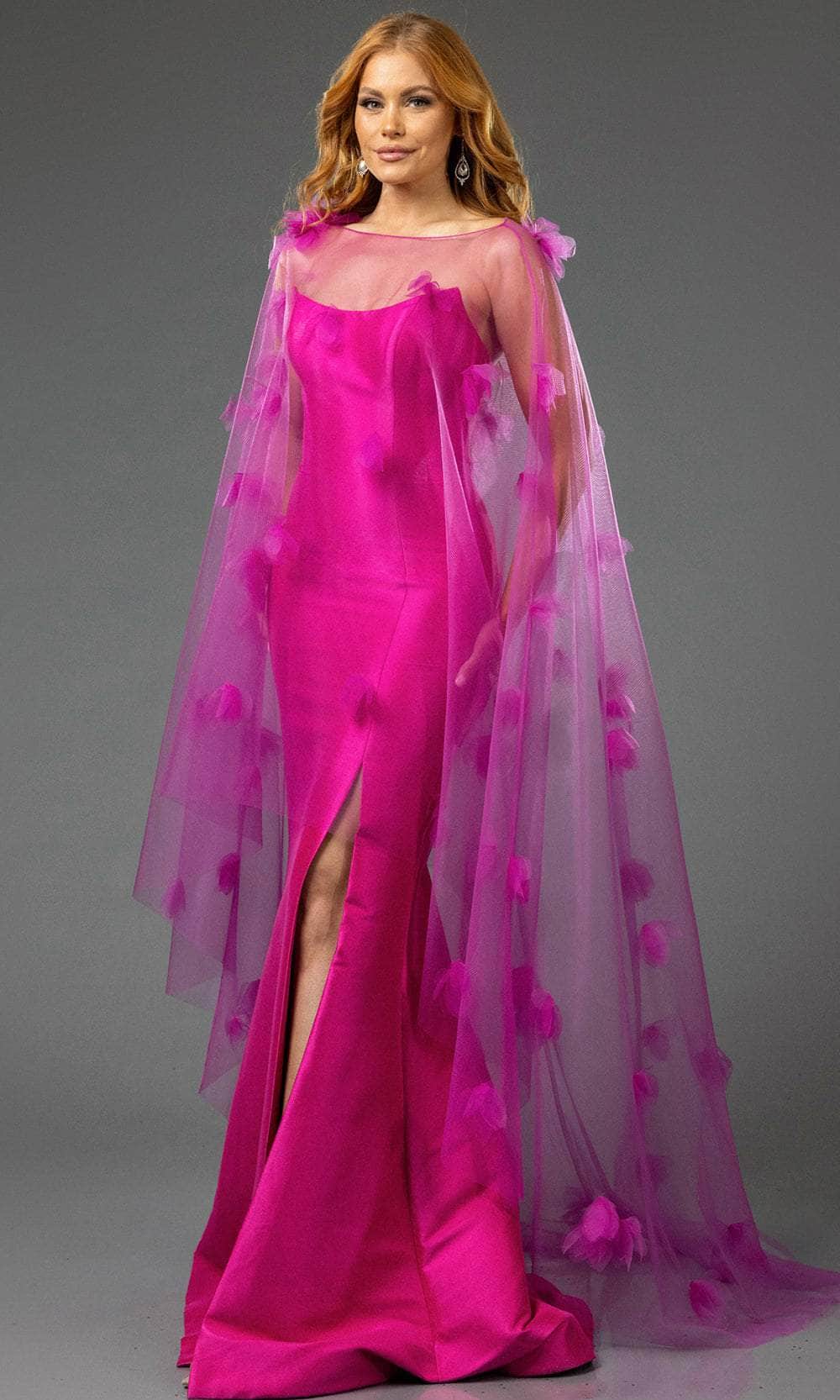 Terani Couture 251P4397 - Scoop Neck Prom Gown with Sheer Cape - designer mother of the bride dress at Silhouette Dresses