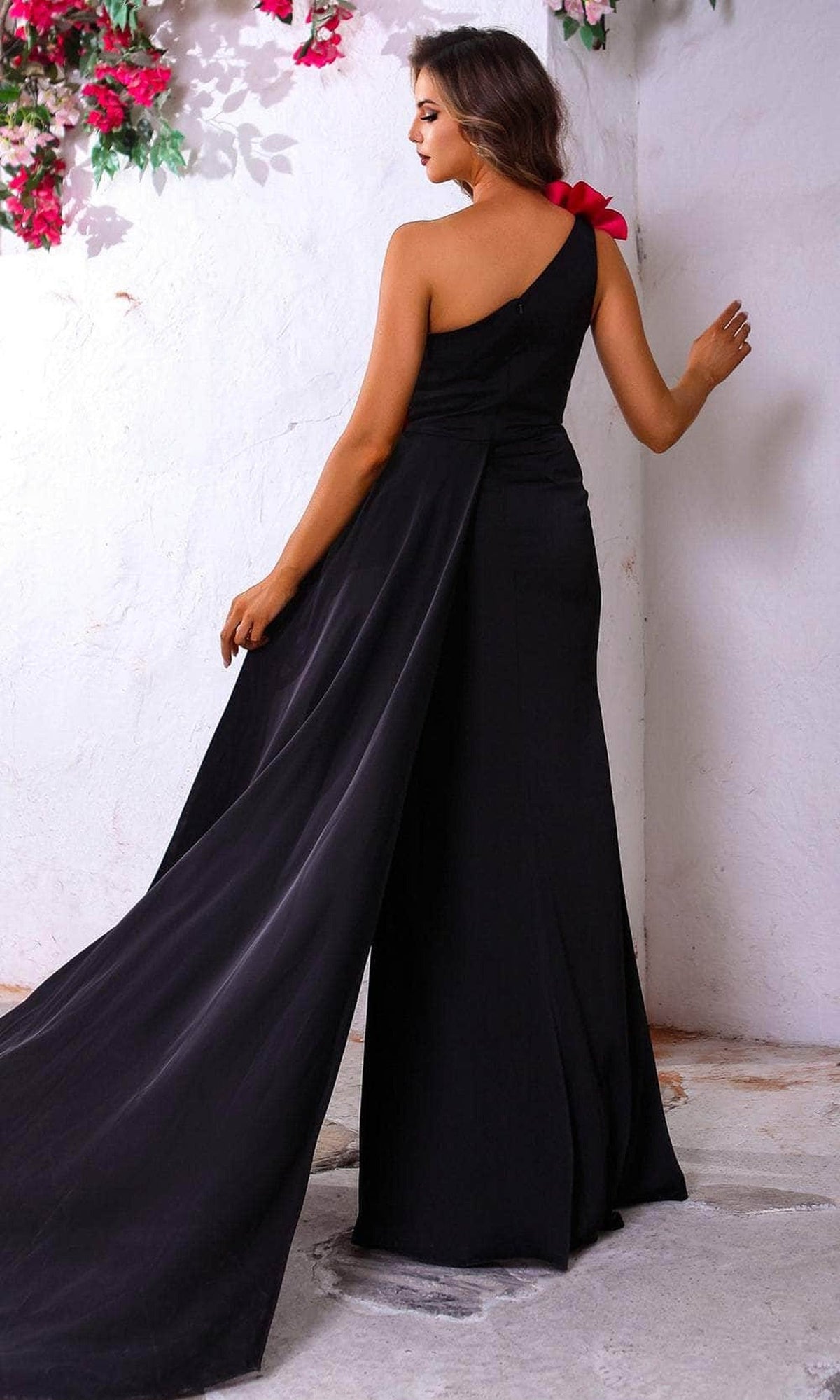 Terani Couture 251P4530 - Floral Accent One Shoulder Satin Prom Dress