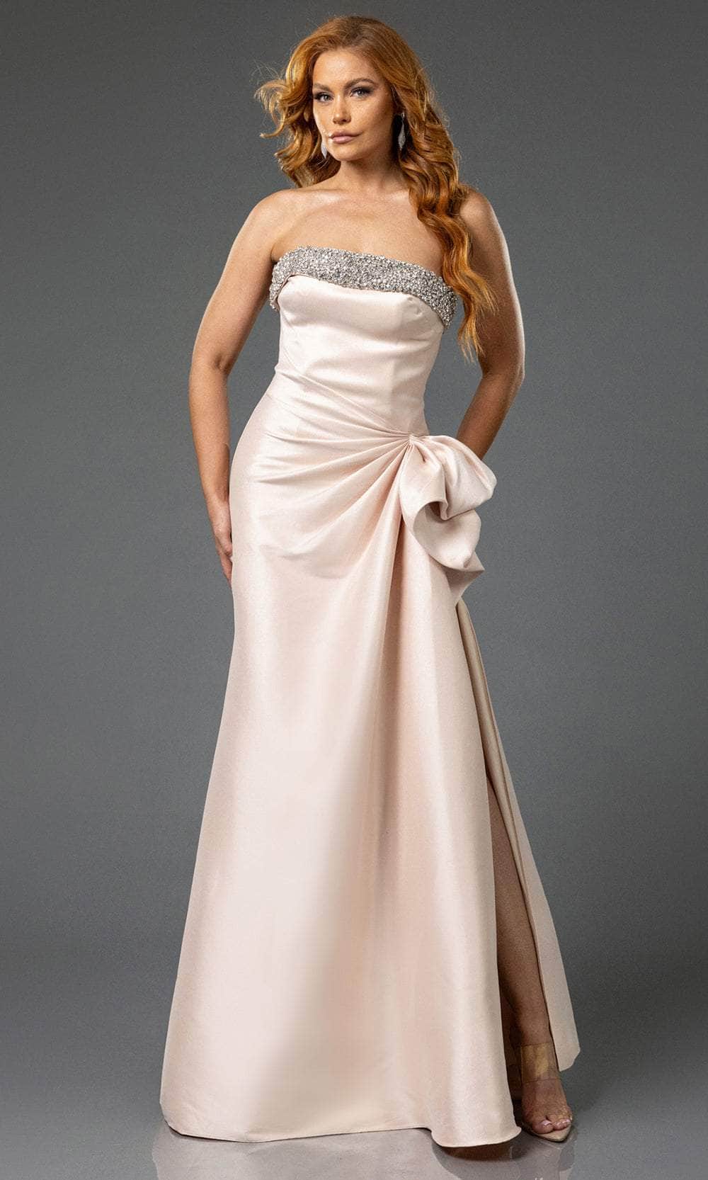 Terani Couture 252E5131 - Beaded Trim Straight Neckline Evening Gown - detail view