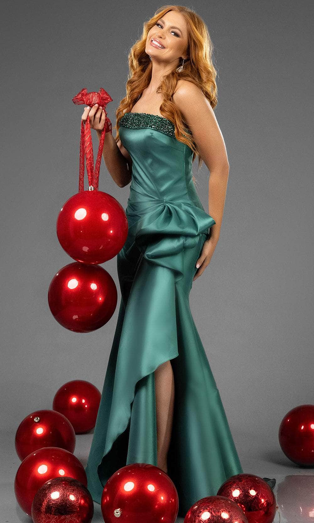Terani Couture 252E5131 - Beaded Trim Straight Neckline Evening Gown - view 7