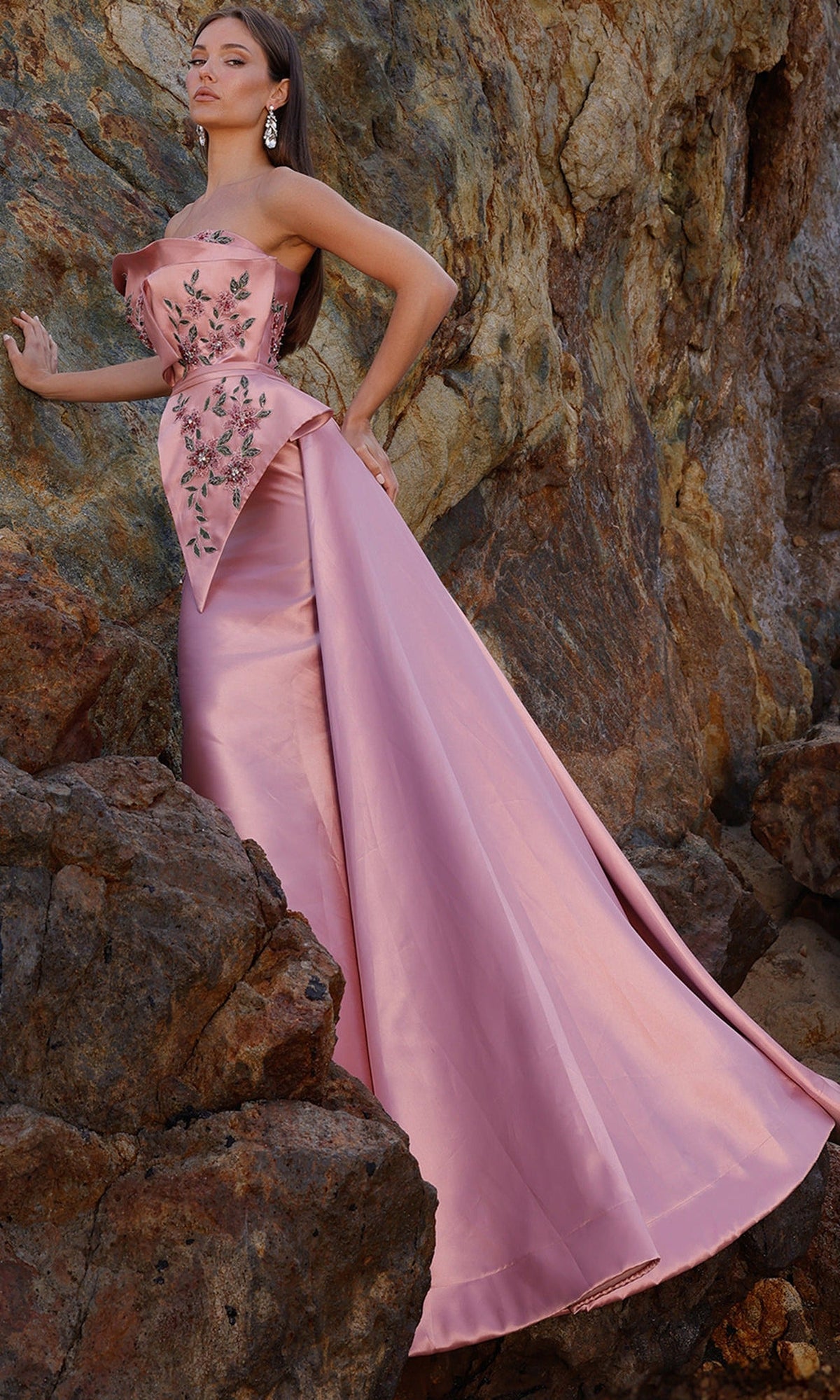 Terani Couture 252M5309 - Off Shoulder Floral Embroidered Gown