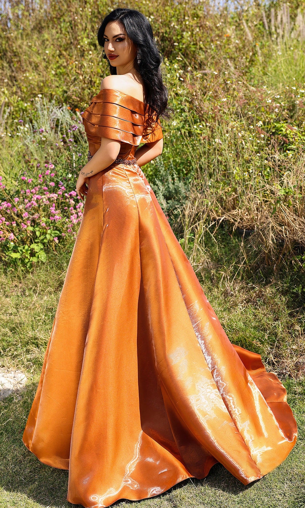 Terani Couture 252M5326 Beaded Pleated A-line Dress