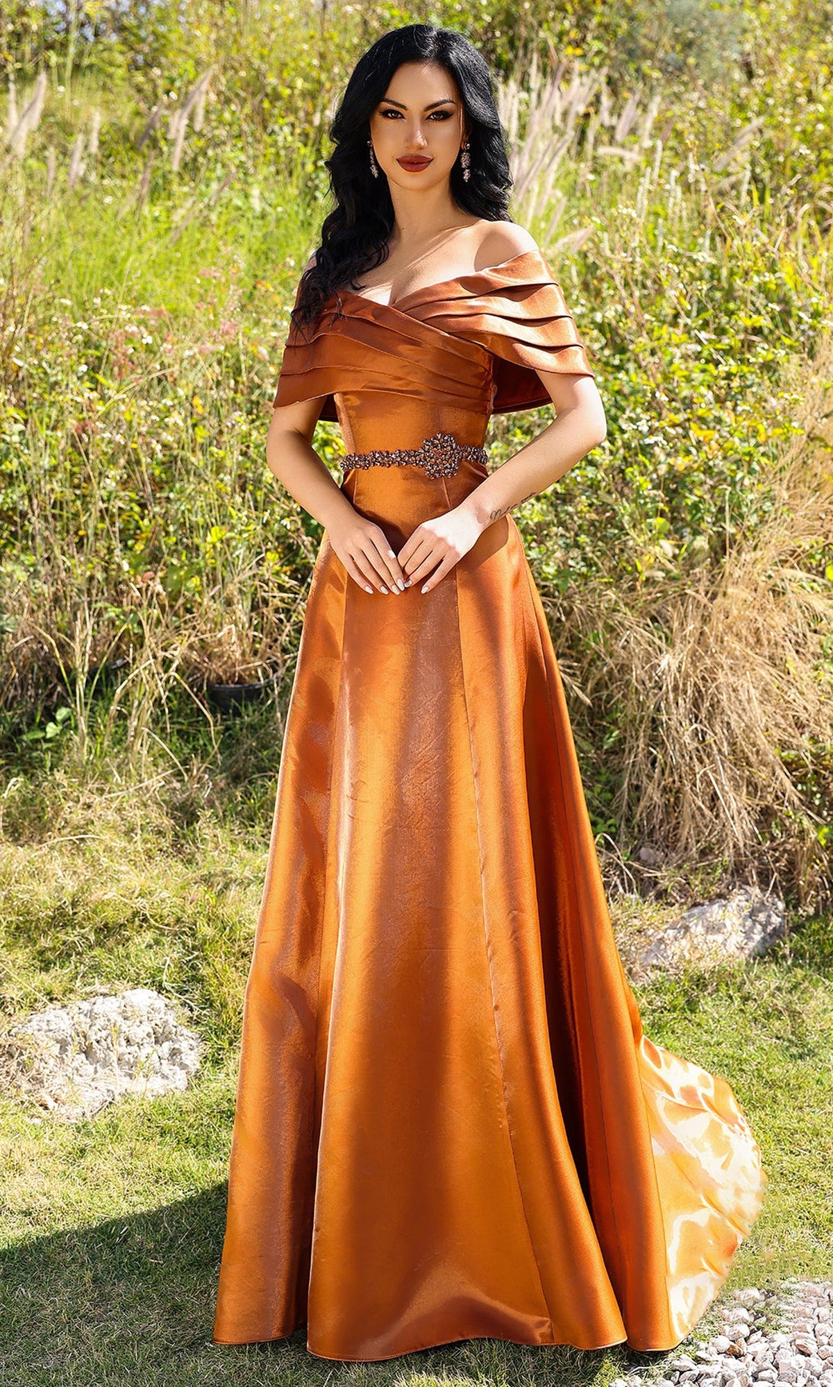 Terani Couture 252M5326 Beaded Pleated A-line Dress