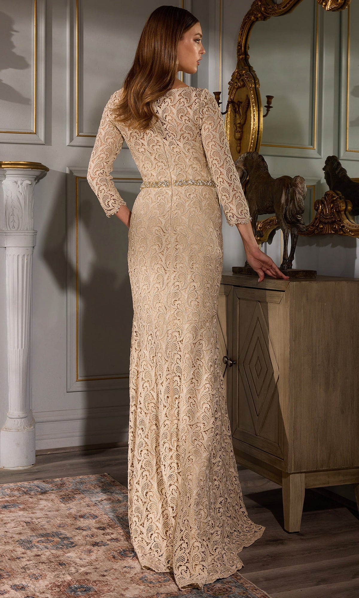 Terani Couture 252M5331 - Bateau Neck Metallic Lace Gown
