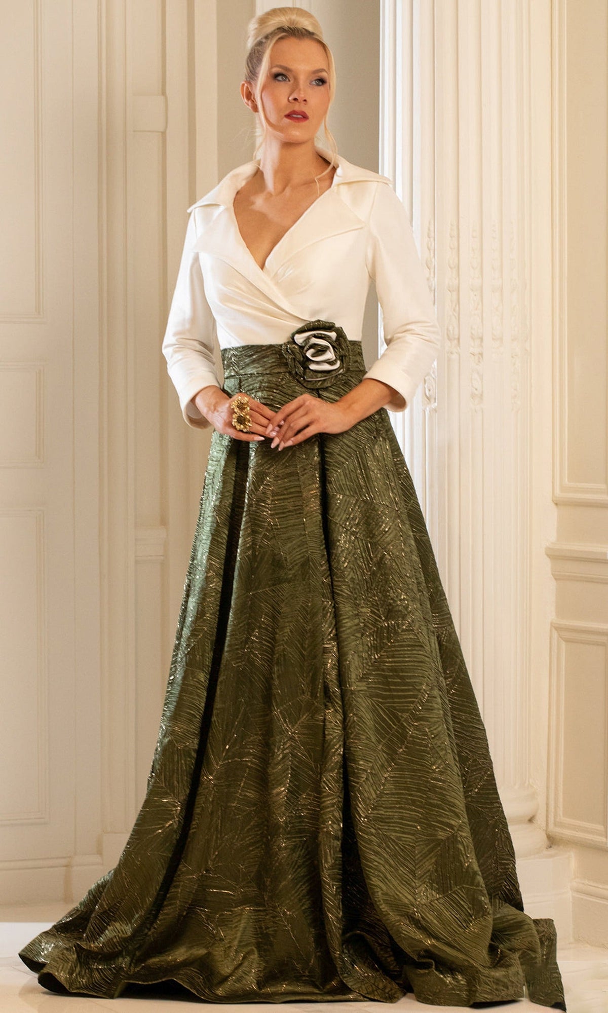 Terani Couture 252M5522 - Textured A-line Gown with Belted Waist