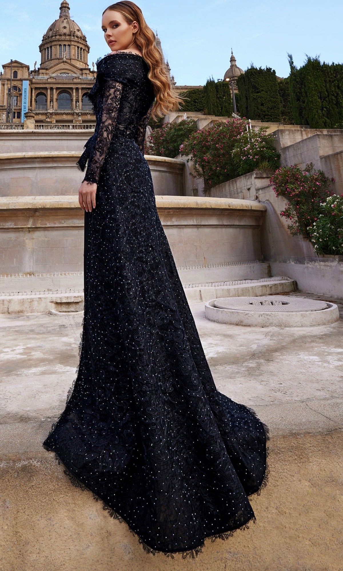 Terani Couture 261E6208 - Dramatic Off Shoulder Lace Evening Gown