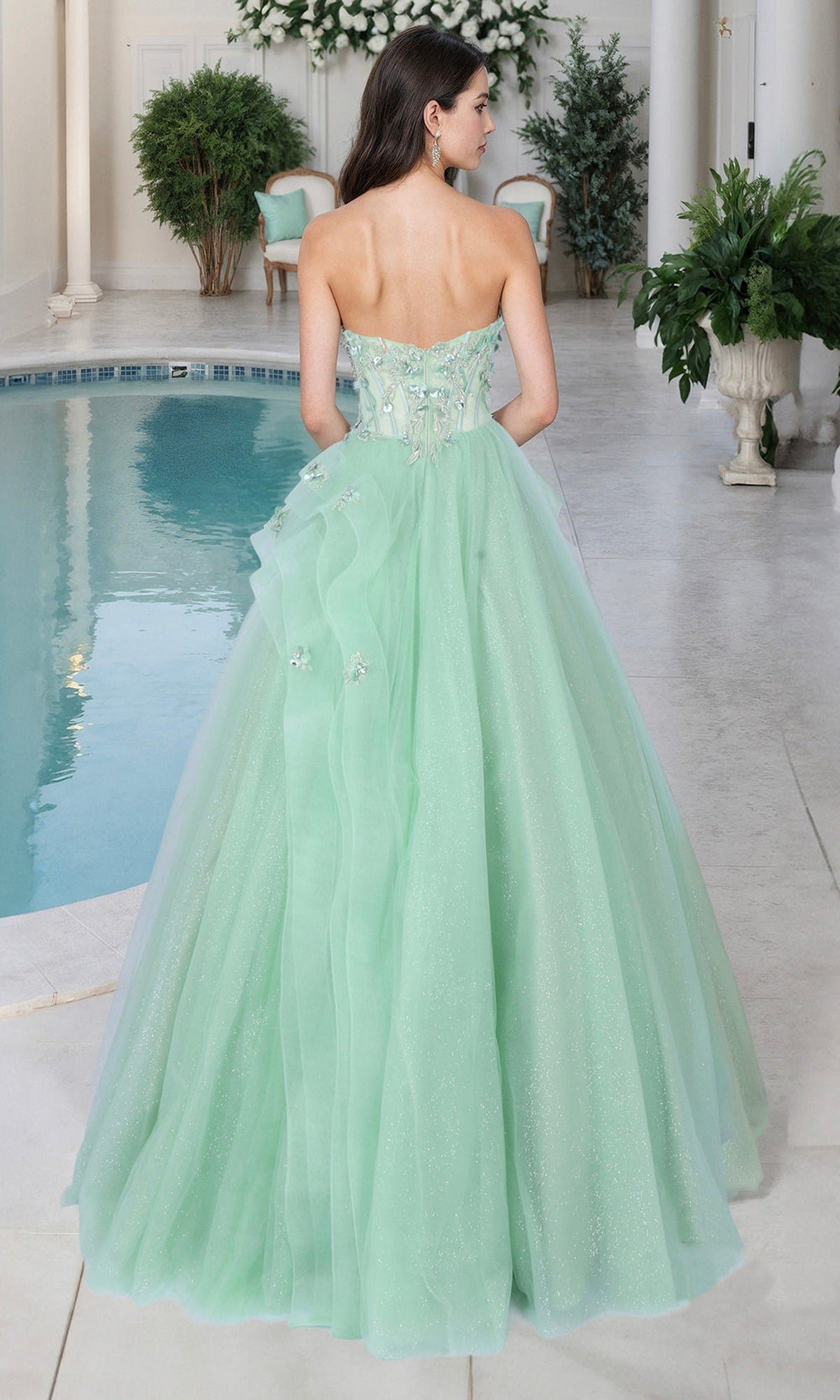 Terani Couture 261P6197 - Lace Applique Strapless Tulle Ballgown