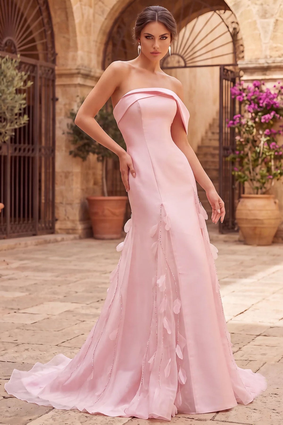 Terani Couture 262E7080 - Feather Applique Off Shoulder Evening Gown