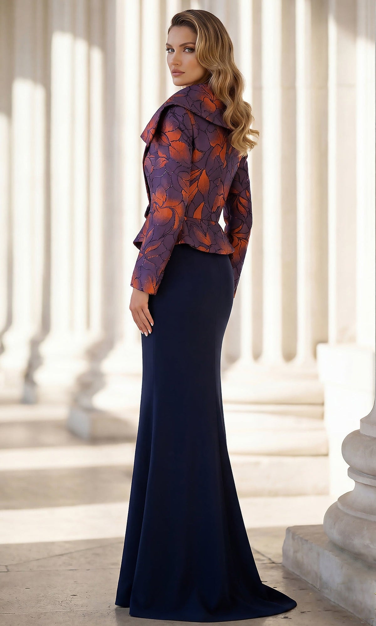 Terani Couture 262E7090 - Floral Jacquard Long Sleeve Evening Gown
