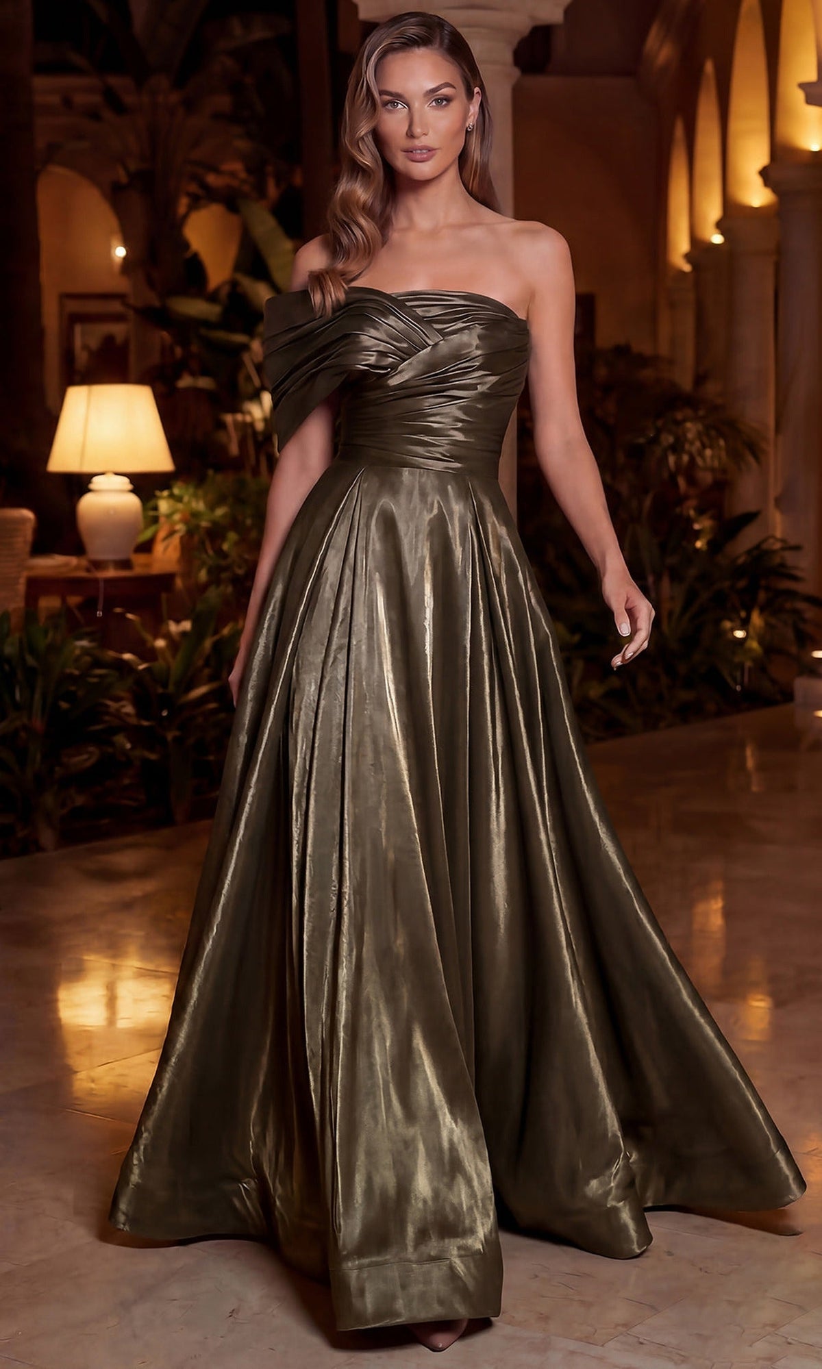 Terani Couture 262E7103 - Mirror Organza Straight Neck Evening Gown