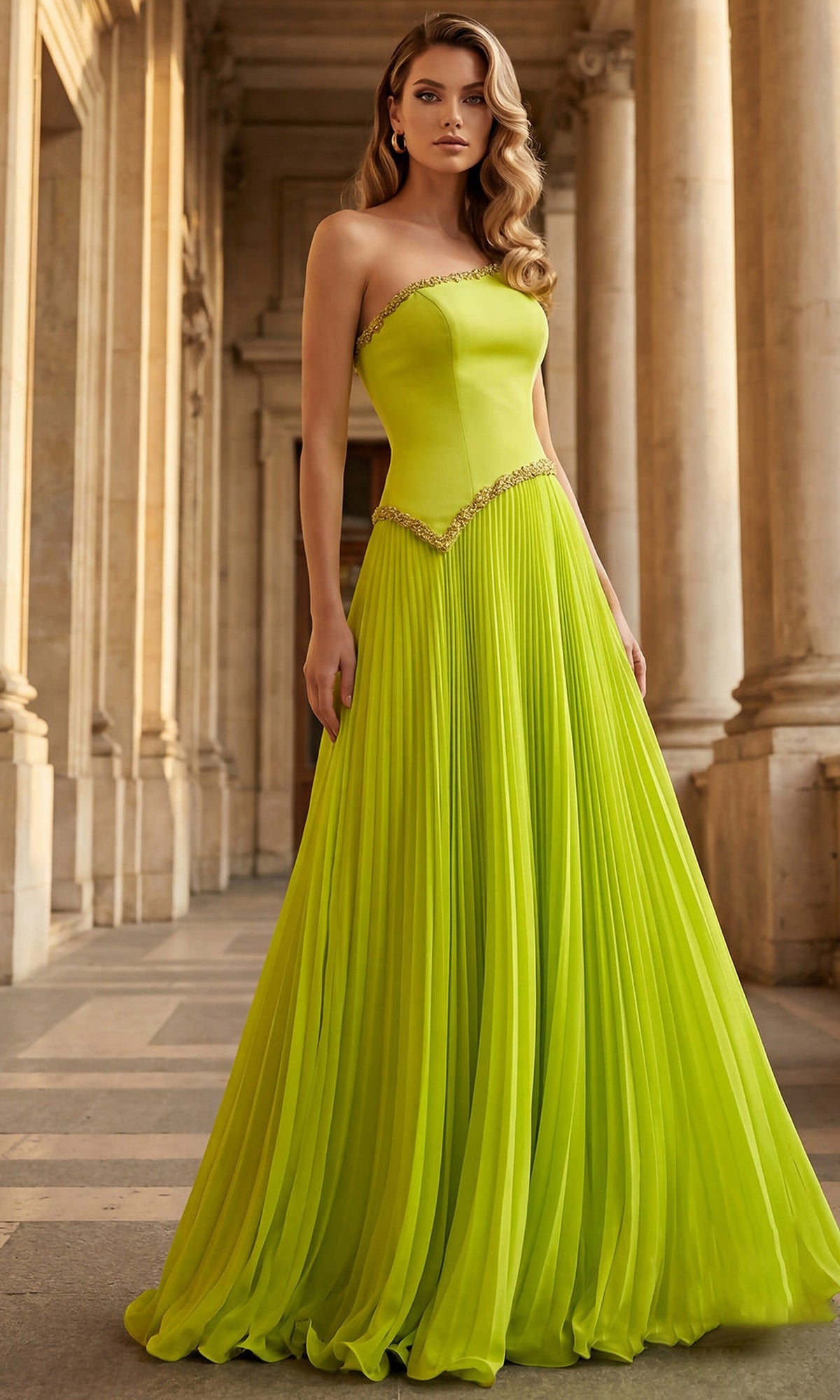 Terani Couture 262E7352 - Asymmetric Pleated A-Line Evening Gown