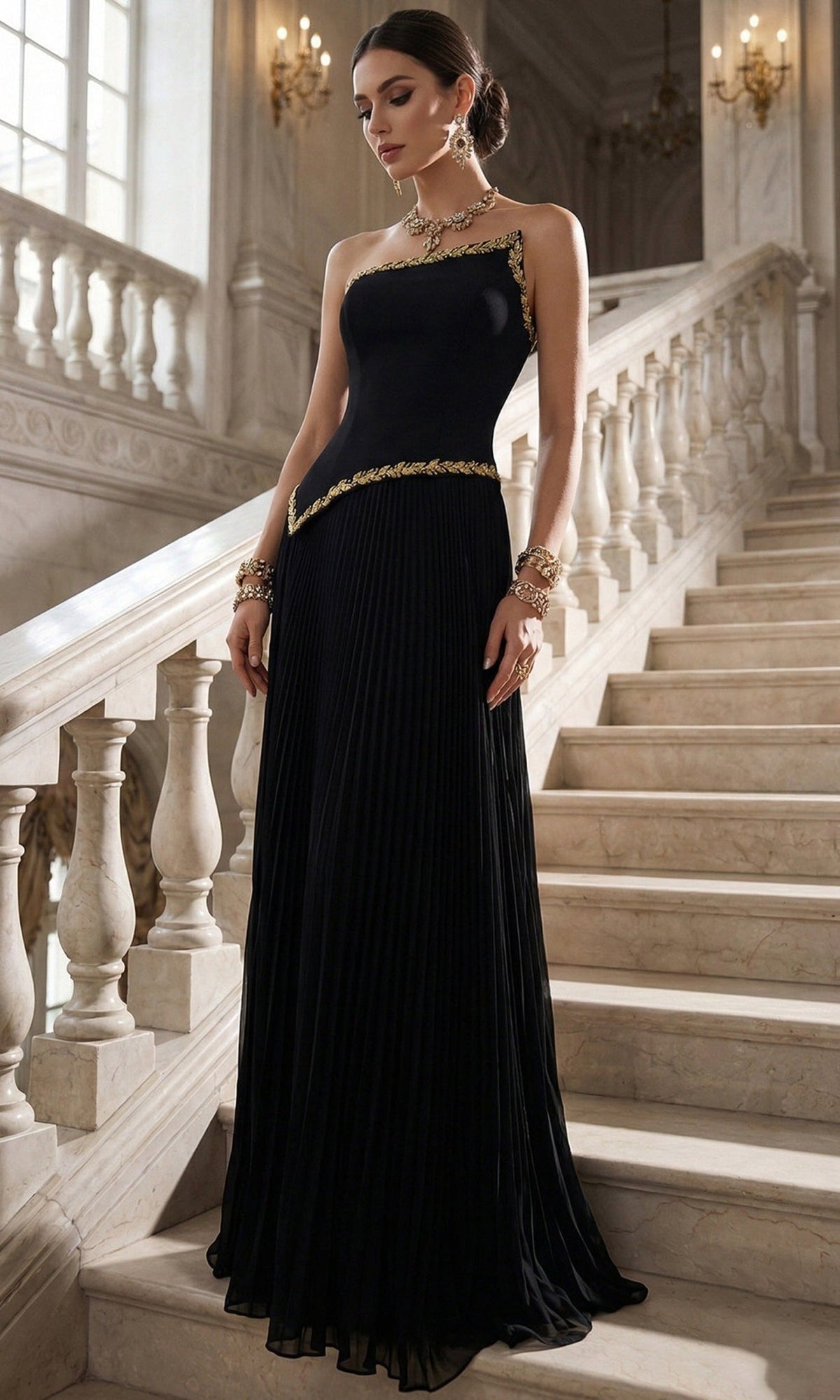 Terani Couture 262E7352 - Asymmetric Pleated A-Line Evening Gown - Silhouette Dresses