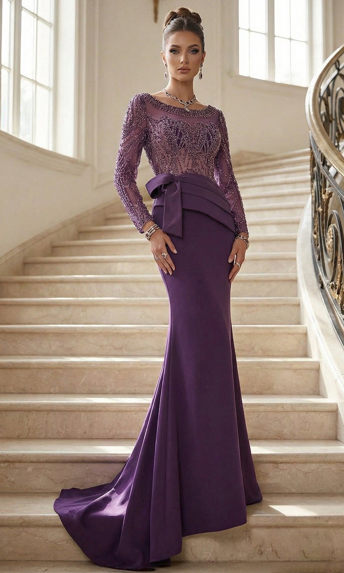 Terani Couture 262M7293 - Crystal Embellished Bateau Evening Gown - Silhouette Dresses