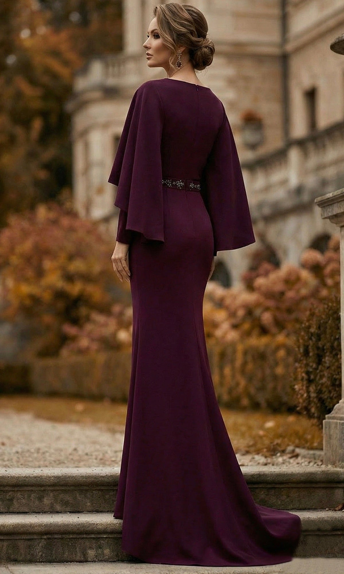 Terani Couture 262M7295 - Sculptural Cape Overlay Surplice V-Neck Gown