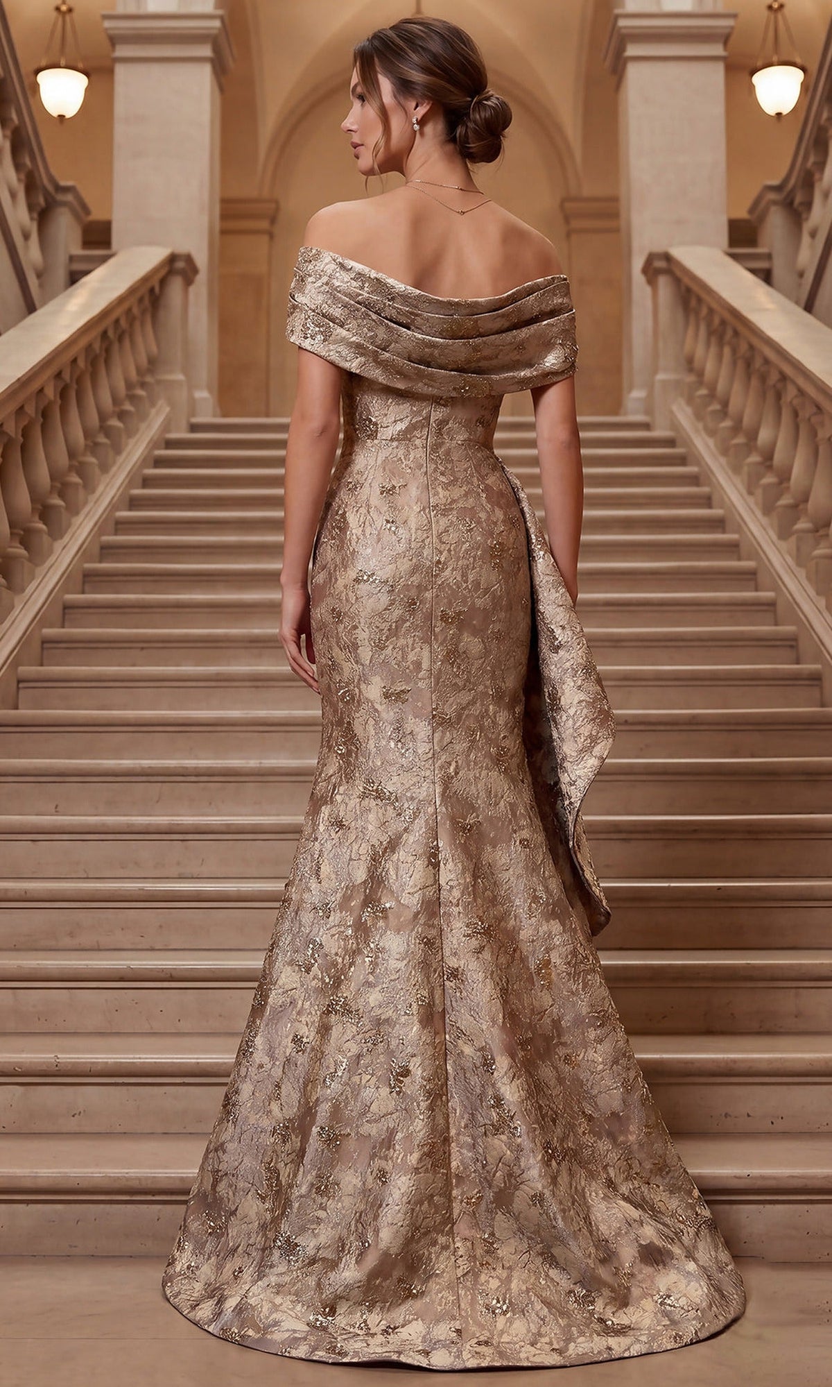Terani Couture 262M7298 - Off Shoulder Jacquard Formal Gown