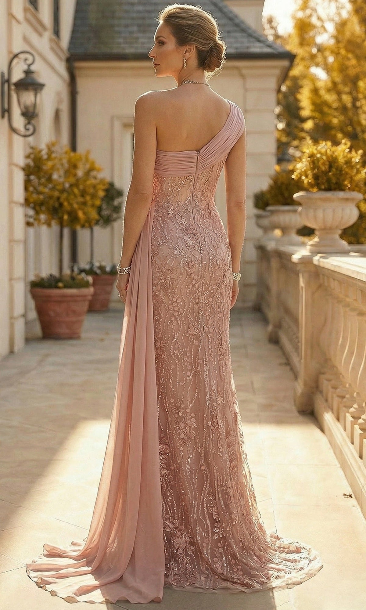 Terani Couture 262M7308 - One Shoulder Beaded Lace Formal Gown