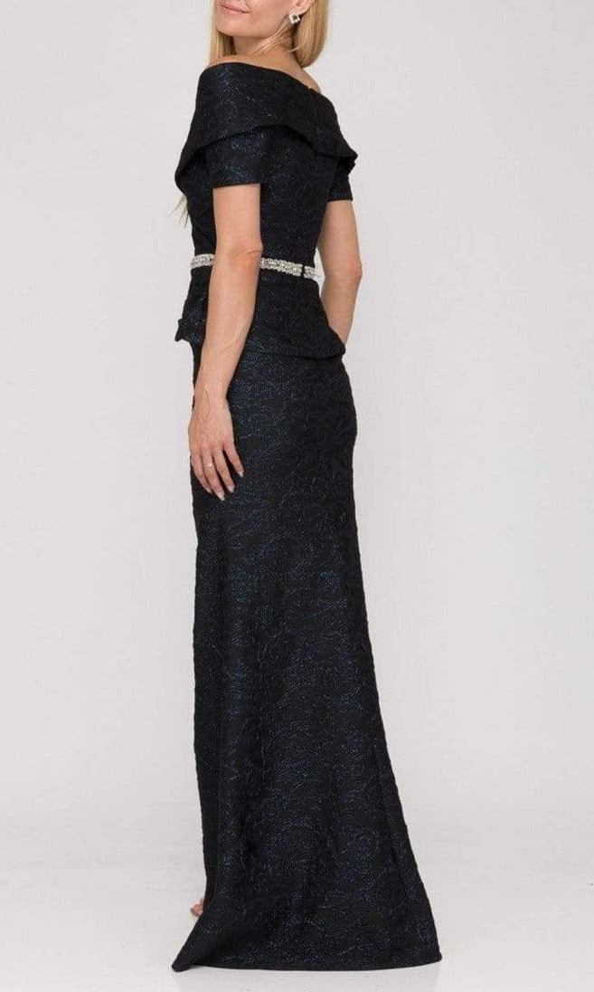 Terani Couture - Off Shoulder V Neck Beaded Belt Sheath Gown 1921M0727 - view 5