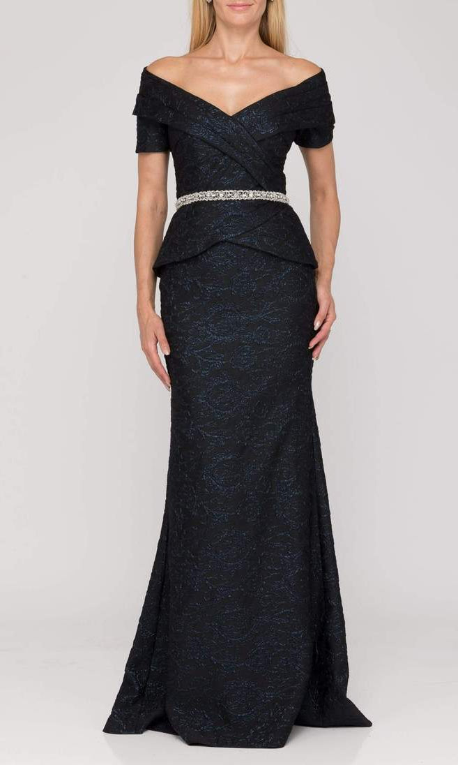 Terani Couture - Off Shoulder V Neck Beaded Belt Sheath Gown 1921M0727 - view 4