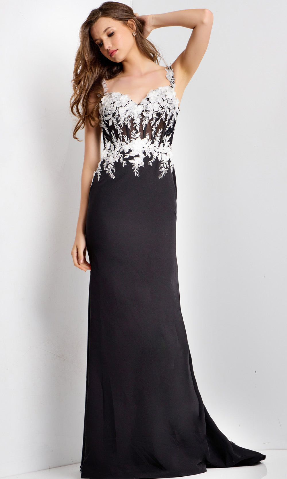 Jovani 49465 - Illusion Floral Applique Sleeveless Gown - back view
