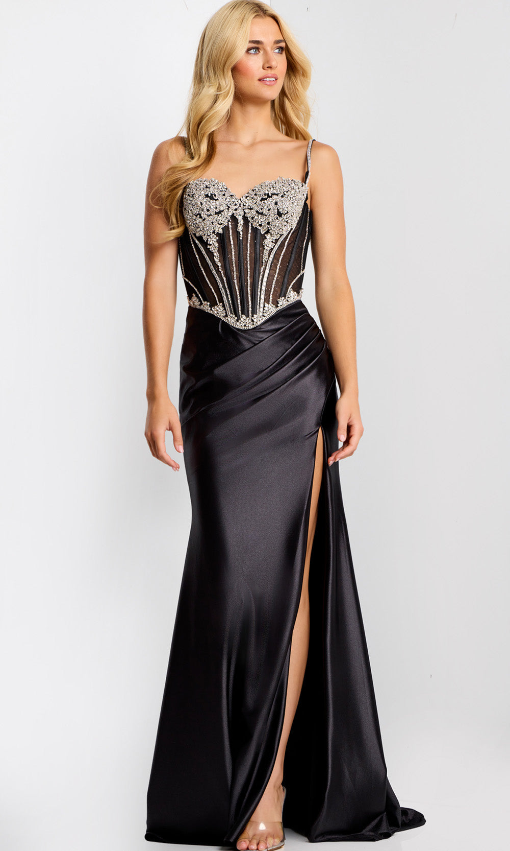 Jovani 47849 - Beaded Corset Satin Sweetheart Gown - detail view