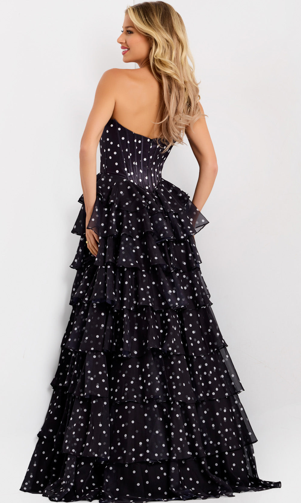 Jovani 49087 - Sweetheart Polka Dot Ruffle Prom Dress - view 7