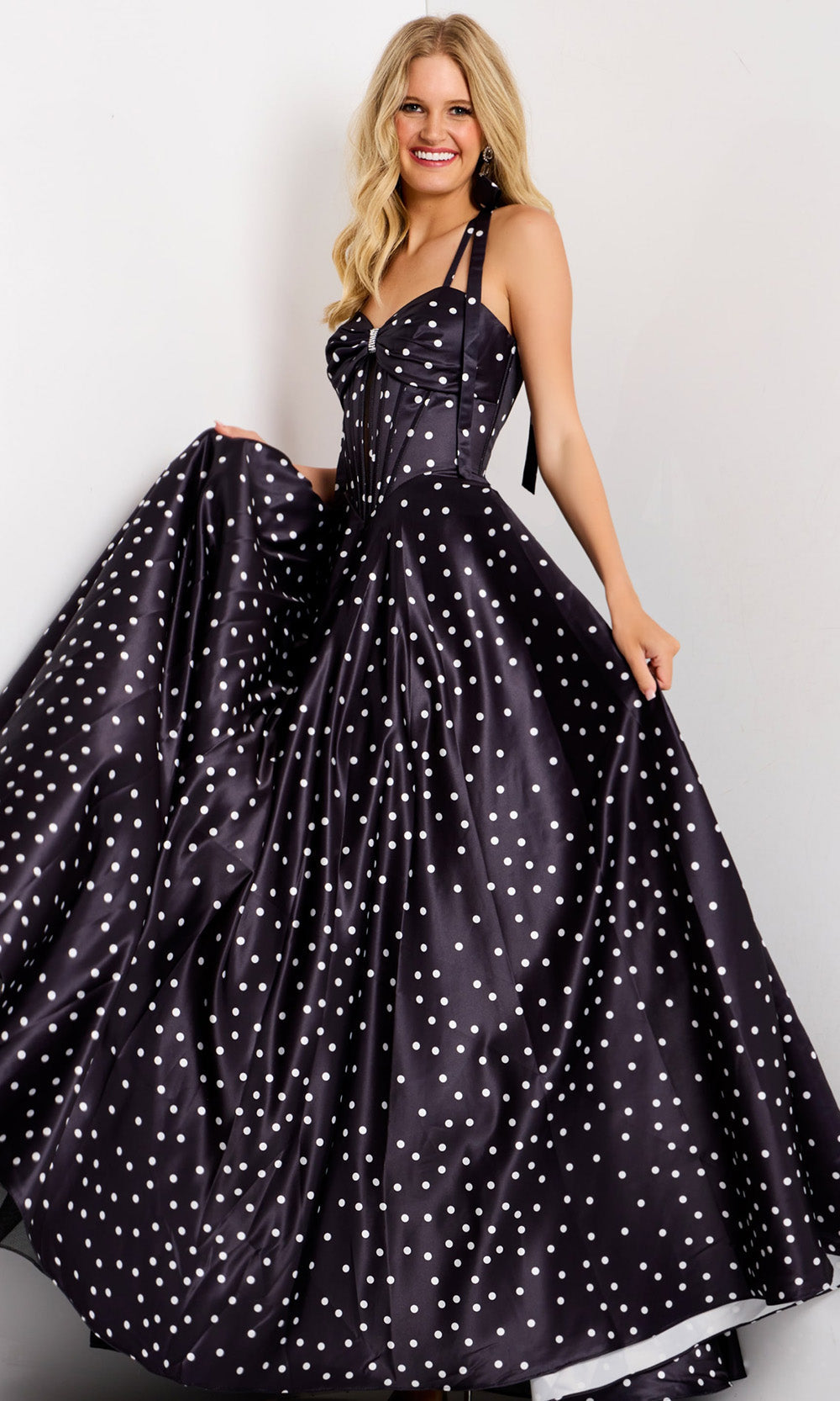 Jovani 49774 - Lace-Up Back Polka Dot Prom Gown - view 5