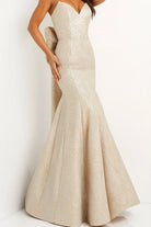 Jovani - 04158 Strapless Bow Accent Open Back Jacquard Evening Dress - detail view