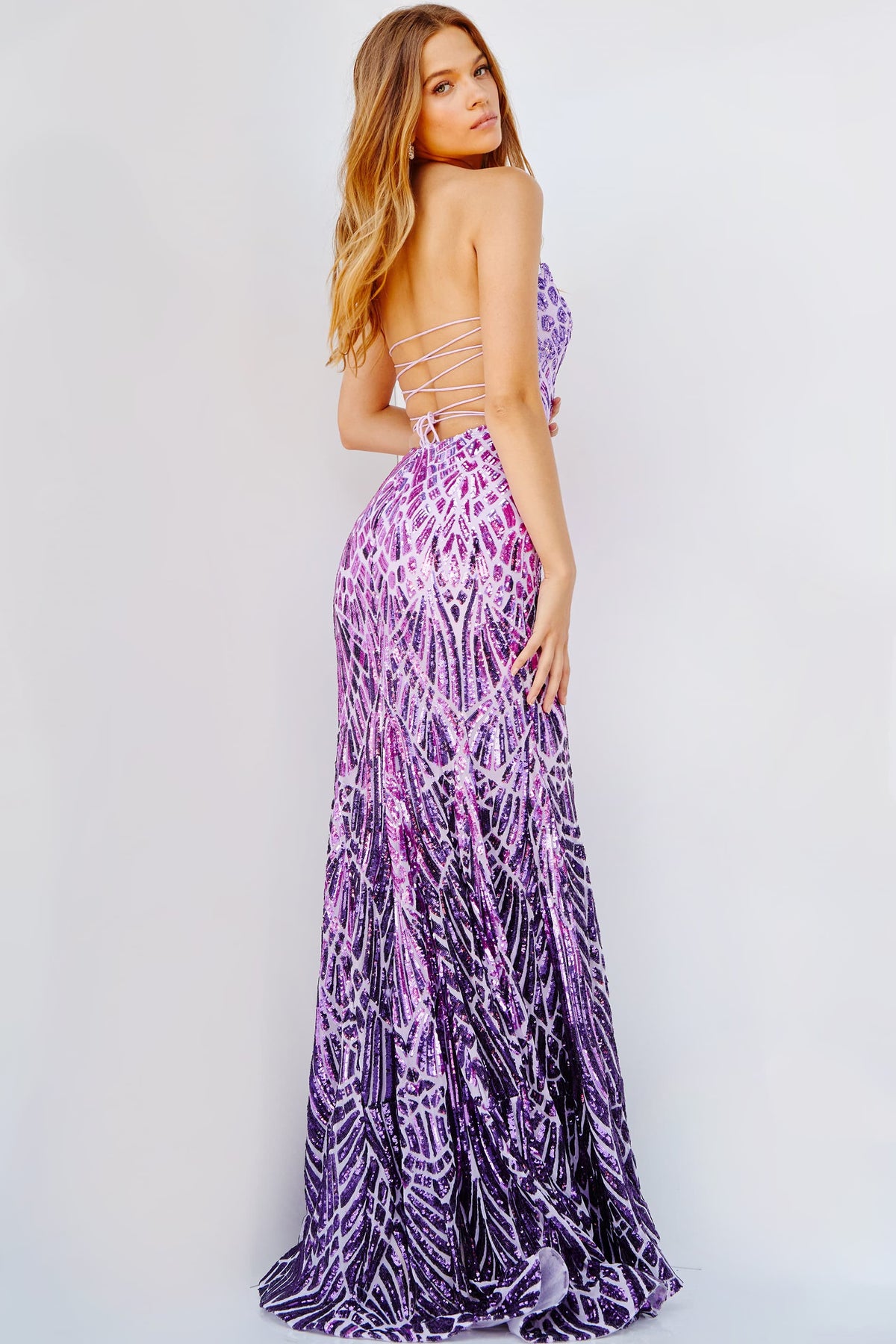 Jovani 06459 - Two Tone Sequined Strapless Sheath Dress - view 6