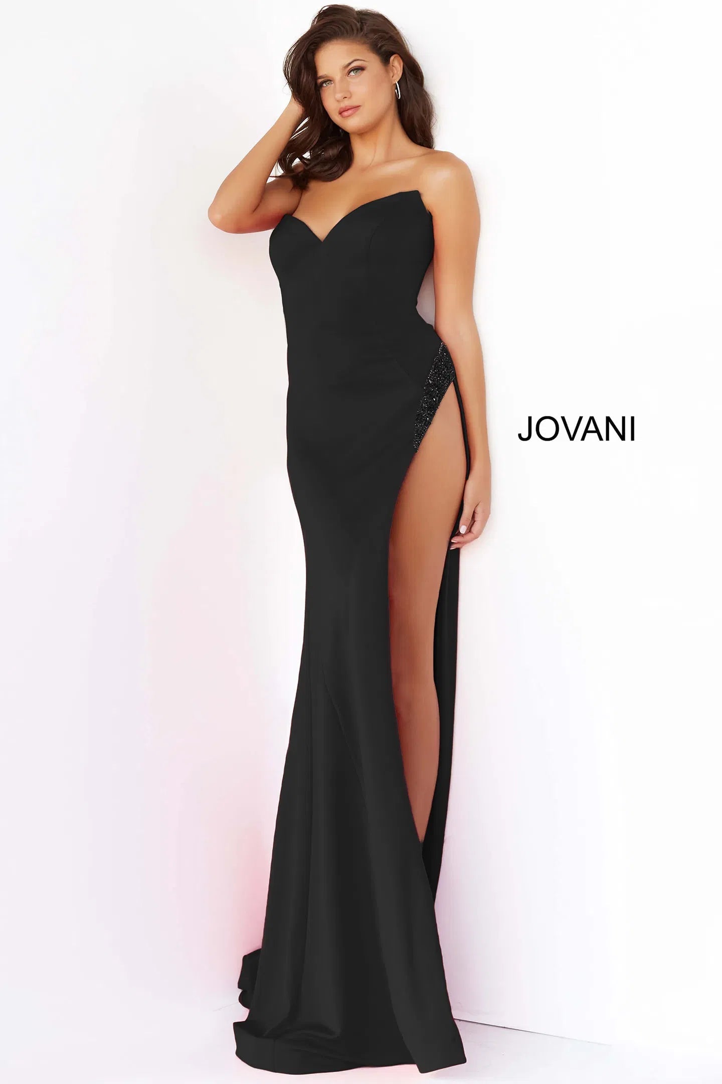 Jovani - 07138 Embellished High Slit Gown - designer prom dress at Silhouette Dresses