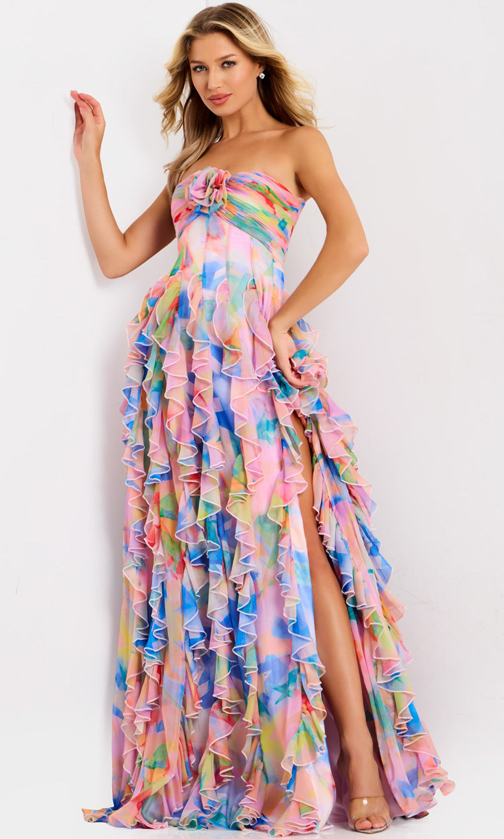 Jovani 46381 - Strapless Layered Ruffle Long Gown - designer prom dress at Silhouette Dresses