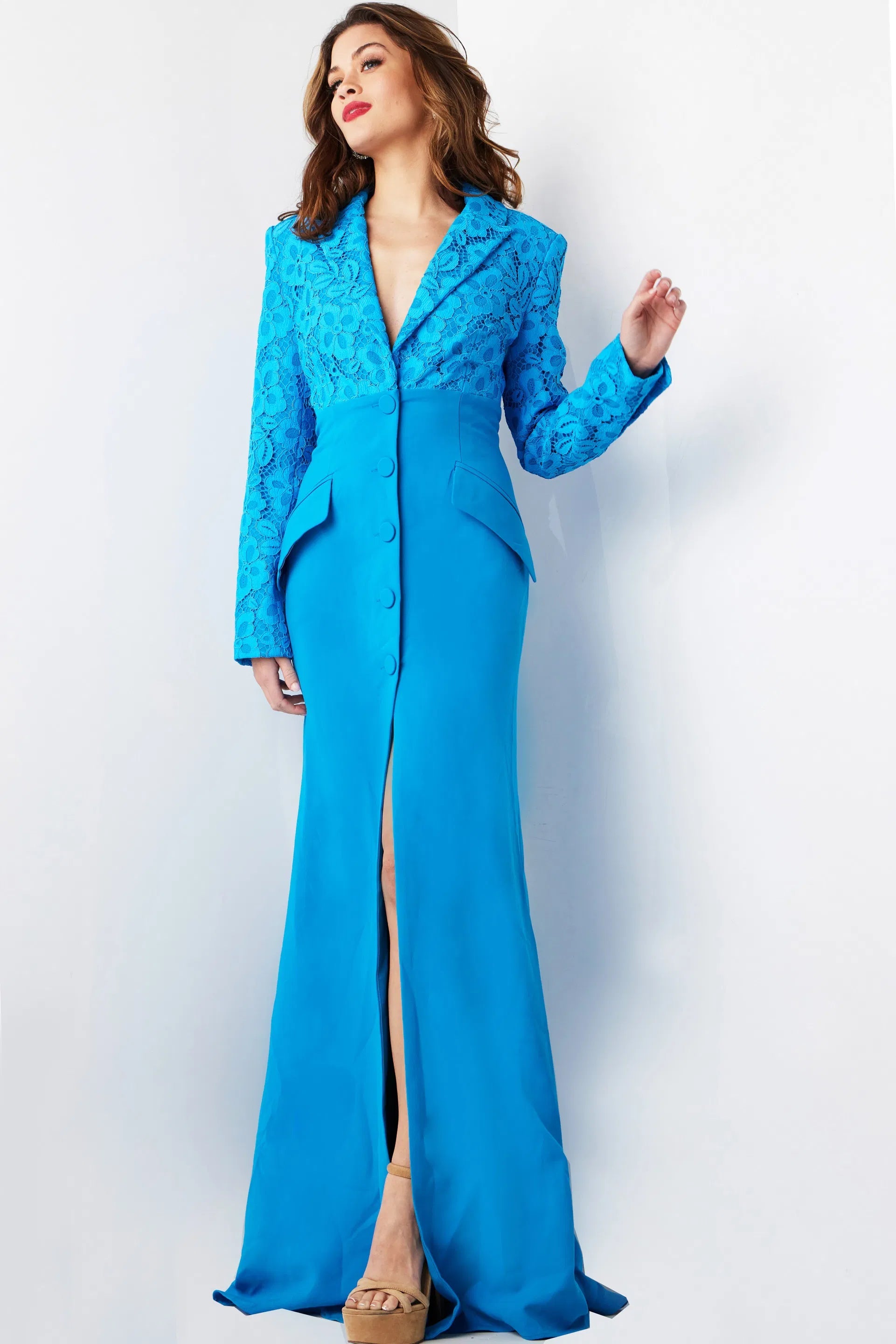 Jovani 07552 - V-Neck Front Slit Evening Gown - view 4