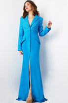 Jovani 07552 - V-Neck Front Slit Evening Gown - view 4