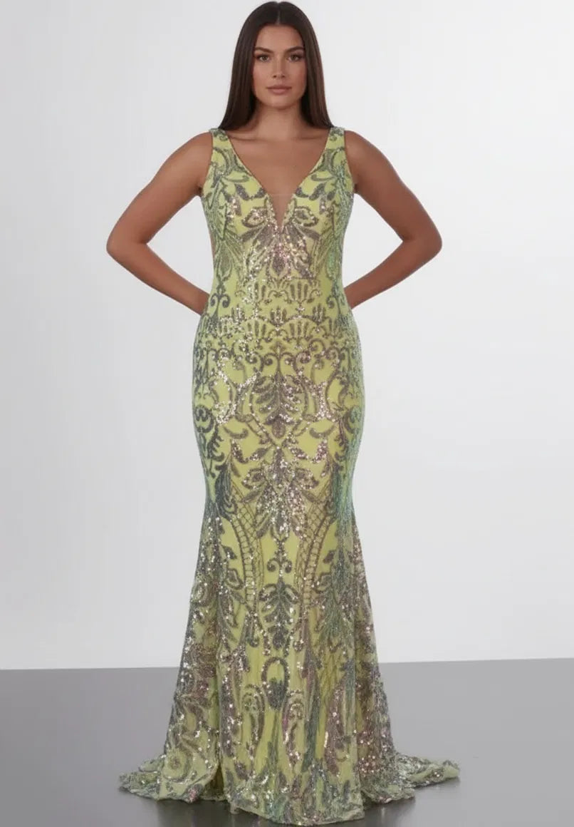 Jovani 08099 - Iridescent V-Neck Evening Gown - view 6