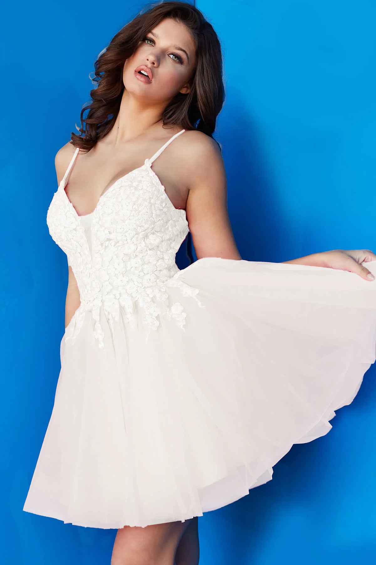 Jovani 08273 - Floral V-Neck A-Line Cocktail Dress - view 5