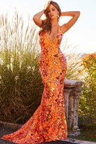 Jovani 08462 - Floral Sequined Evening Gown - view 4