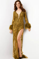 Jovani 09881 - Beaded Plunging V-Neck Evening Dress - view 4