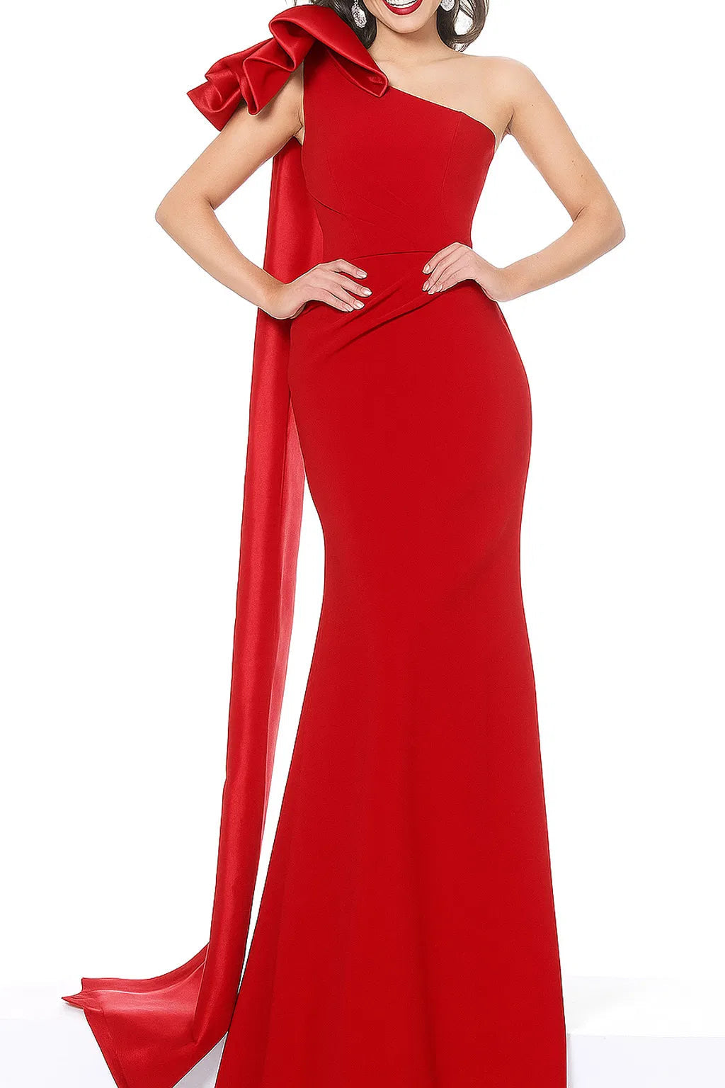 Jovani - 1008 Asymmetric Neck Plain Evening Dress - back view
