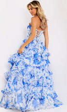 Jovani 47029 - Floral Print Tiered Corset Ballgown - back view