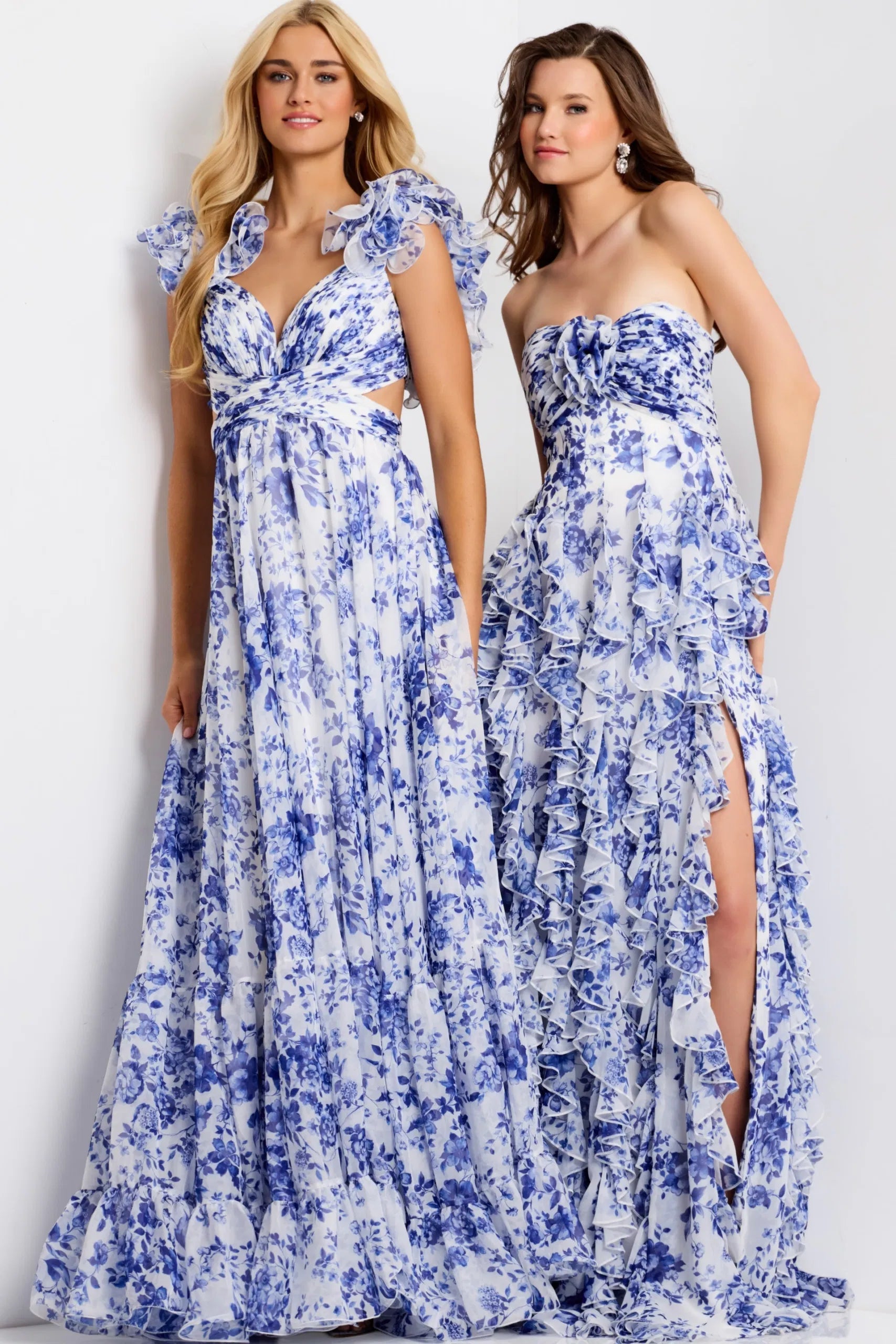 Jovani 49143 - Ruffle Sleeve Floral A-Line Gown - view 8
