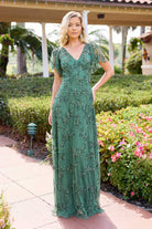 Primavera Couture 13124 - Beaded Flutter Sleeve Evening Dress