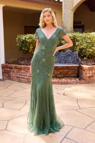 Primavera Couture 13133 - Short Sleeve Embellished Evening Dress