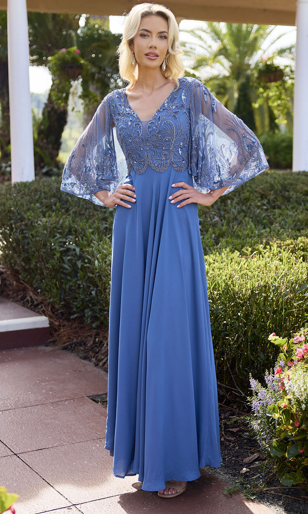 Primavera Couture 13162 - Beaded Applique V-Neck A-Line Dress - view 5