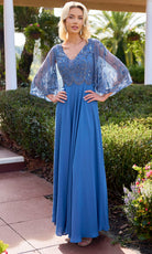 Primavera Couture 13162 - Beaded Applique V-Neck A-Line Dress - view 5